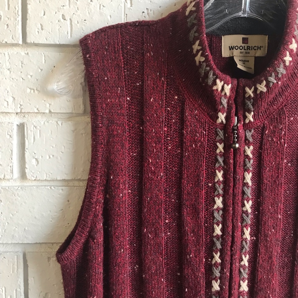 Woolrich Sleeveless Sweater Vest Ruby Heather Size Medium Zip Up - Picture 3 of 7